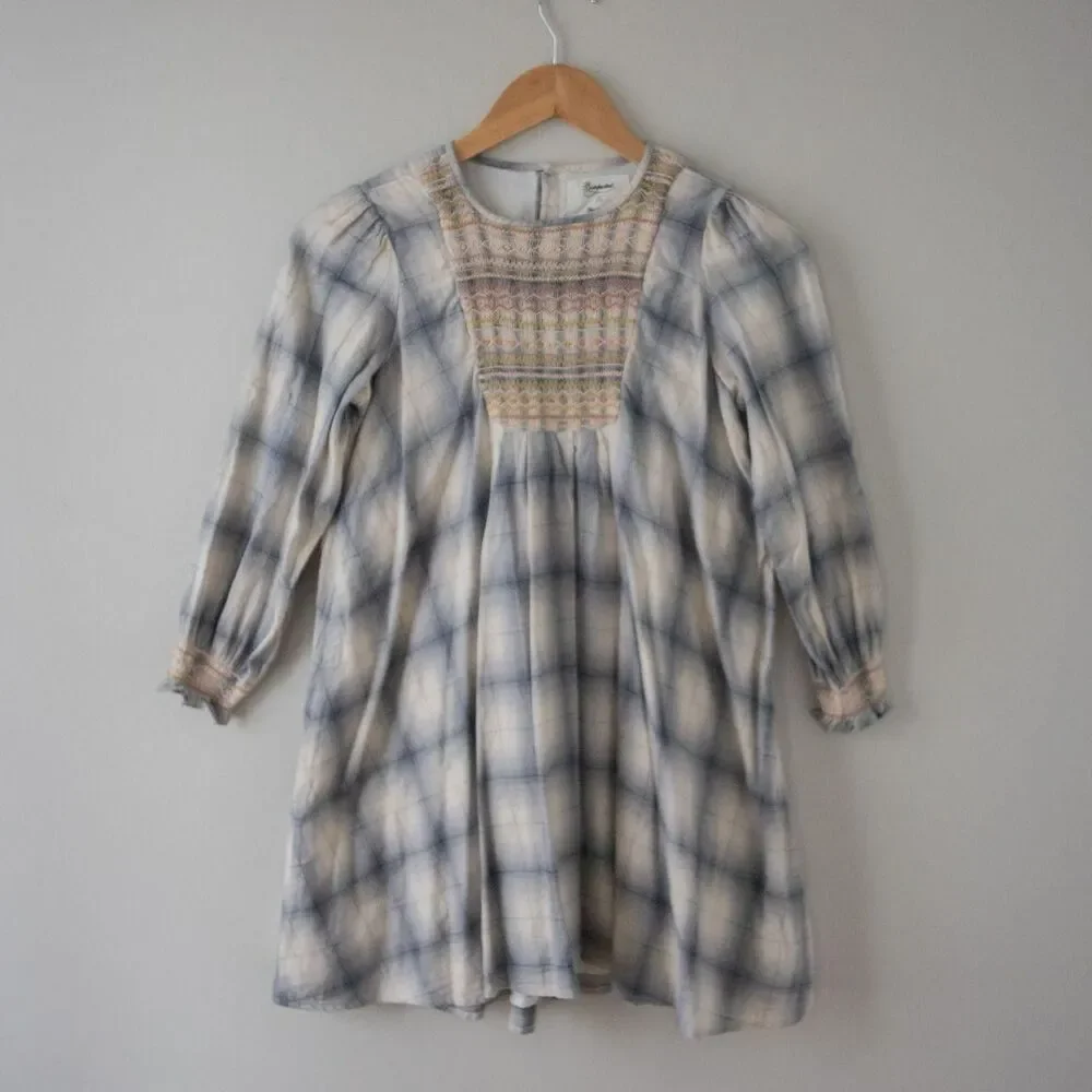 Bonpoint Girls Flannel Blue White Plaid Parachute 